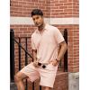 imageCOOFANDY Mens Waffle Knit Polo Shirt and Shorts Set 2 Pieces Outfits Summer Suit Casual Tracksuit with PocketsLight Pink