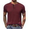 imageCOOFANDY Men Casual Henley Shirt Short Sleeve Summer Basic T Shirt Pocket Soild Button Tee TopWine