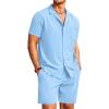 imageCOOFANDY Mens 2 Pieces Shirt Set Short Sleeve Button Down Casual Hippie Holiday Beach TShirts Shorts OutfitsAblue