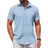 imageCOOFANDY Mens Button Down Shirt Short Sleeve Casual Shirt for Men Summer Business Casual Dress ShirtClear Blue