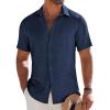 imageCOOFANDY Mens Button Down Short Sleeve Shirt Casual Beach Shirt Summer Vacation Textured ShirtsNavy Blue