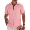 imageCOOFANDY Mens Button Down Short Sleeve Shirt Casual Beach Shirt Summer Vacation Textured ShirtsPink