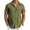 imageCOOFANDY Mens Casual Button Down Shirts Short Sleeve Textured Summer Beach ShirtsArmy Green