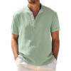 imageCOOFANDY Mens Casual Henley Shirt Band Collar Short Sleeve Shirt Summer Beach Hippie ShirtLight Green