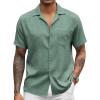 imageCOOFANDY Mens Casual Short Sleeve Button Down Shirts Cuban Linen Textured Shirt Summer Beach WearGrey Green