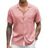 imageCOOFANDY Mens Casual Short Sleeve Button Down Shirts Cuban Linen Textured Shirt Summer Beach WearPink