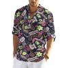 imageCOOFANDY Mens Cotton Linen Henley TShirts Long Sleeve Hippie Casual Beach TShirtsNavy Printed