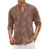imageCOOFANDY Mens Cuban Guayabera Shirts Casual Long Sleeve Button Down Shirts Band Collar Linen Summer Beach ShirtsBrown