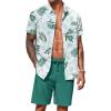 imageCOOFANDY Mens Hawaiian 2 Piece Outfits Summer Beach Matching Set Short Sleeve Floral Shirts and ShortsLeaf Light Green