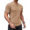 imageCOOFANDY Mens Henley Shirts Short Sleeve Tshirt Basic Button Tees Summer Ribbed Pocket T Shirt Casual Stretch TopsCamel