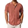 imageCOOFANDY Mens Knit Button Down Shirt Vintage Short Sleeve Polo Shirts Casual Beach TopsCaramel