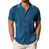 imageCOOFANDY Mens Knit Button Down Shirt Vintage Short Sleeve Polo Shirts Casual Beach TopsLake Blue