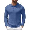 imageCOOFANDY Mens Knit Polo Shirt Casual Long Sleeve Polo Sweater Dress Collar Polo Classic Golf ShirtsBlue