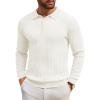 imageCOOFANDY Mens Knit Polo Shirts Long Sleeve Casual Button Down Ribbed Polo Shirt Fashion Golf ShirtsIvory