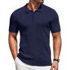 imageCOOFANDY Mens Knit Polo Shirts Short Sleeve Golf Shirts Button Down Casual Polo T Shirts Textured Slim Fit PulloverNavy Blue