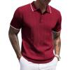 imageCOOFANDY Mens Knit Polo Shirts Short Sleeve Ribbed Textured Polo Shirt Lightweight Casual Golf Shirts Collared T ShirtWine Red White Striped