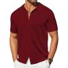 imageCOOFANDY Mens Knit Shirts Short Sleeve Button Down Shirt Casual Summer Beach ShirtWine Red