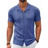 imageCOOFANDY Mens Knit Shirts Vintage Short Sleeve Button Down Shirt Casual Summer Beach ShirtBlue