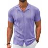 imageCOOFANDY Mens Knit Shirts Vintage Short Sleeve Button Down Shirt Casual Summer Beach ShirtLilac Purple