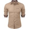 imageCOOFANDY Mens Long Sleeve Dress Shirt Plaid Collar Casual Button Down ShirtsKhaki