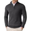 imageCOOFANDY Mens Quarter Zip Up Sweaters Slim Fit Lightweight Mock Neck Pullover Casual Polo SweatersDark Grey