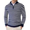 imageCOOFANDY Mens Quarter Zip Up Sweaters Slim Fit Lightweight Mock Neck Pullover Casual Polo SweatersStripenavy Blue White