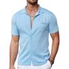 imageCOOFANDY Mens Short Sleeve Knit Shirts Button Down Vintage Polo Casual Beach ShirtsLight Blue