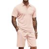 imageCOOFANDY Mens Waffle Knit Polo Shirt and Shorts Set 2 Pieces Outfits Summer Suit Casual Tracksuit with PocketsLight Pink