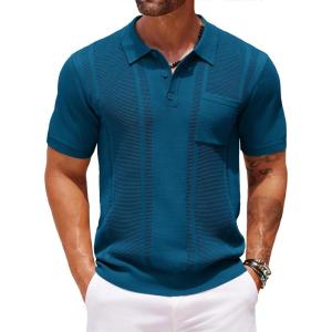 imageCOOFANDY Knit Polo Shirts for Men Short Sleeve Textured Polo Shirt Slim Fit Summer Collared T Shirt with PocketBlue