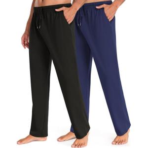 imageCOOFANDY Men Cotton Yoga Pants Casual Sweatpants Jogger Open Bottom Lounge Pants with Pockets2 Pack BlackNavy Blue