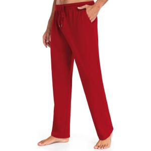 imageCOOFANDY Men Cotton Yoga Pants Casual Sweatpants Jogger Open Bottom Lounge Pants with PocketsRed