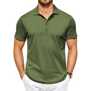 imageCOOFANDY Men Golf Polo Shirts Short Sleeve Dry Fit Moisture Wicking Shirts Casual Collared Athletic TeesArmy Green