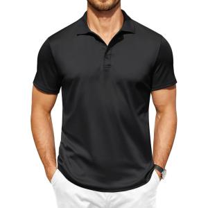 imageCOOFANDY Men Golf Polo Shirts Short Sleeve Dry Fit Moisture Wicking Shirts Casual Collared Athletic TeesBlack