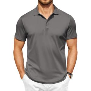 imageCOOFANDY Men Golf Polo Shirts Short Sleeve Dry Fit Moisture Wicking Shirts Casual Collared Athletic TeesDark Grey