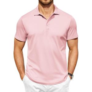 imageCOOFANDY Men Golf Polo Shirts Short Sleeve Dry Fit Moisture Wicking Shirts Casual Collared Athletic TeesDark Pink