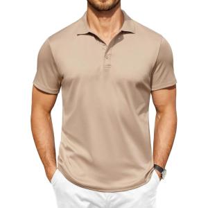 imageCOOFANDY Men Golf Polo Shirts Short Sleeve Dry Fit Moisture Wicking Shirts Casual Collared Athletic TeesKhaki
