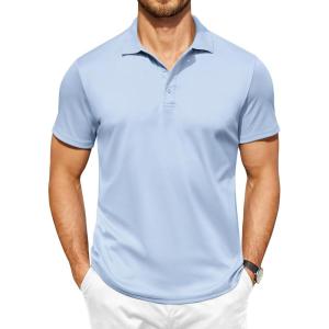 imageCOOFANDY Men Golf Polo Shirts Short Sleeve Dry Fit Moisture Wicking Shirts Casual Collared Athletic TeesLight Blue