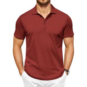imageCOOFANDY Men Golf Polo Shirts Short Sleeve Dry Fit Moisture Wicking Shirts Casual Collared Athletic TeesWine Red
