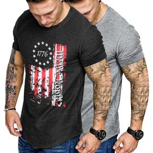 imageCOOFANDY Men Muscle Workout T Shirt Gym Bodybuilding Active Short Sleeve Tee Top BlackTwo Pack Black Usa FlagLight Grey