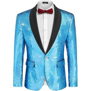 imageCOOFANDY Men Shiny Sequin Blazer Tuxedo Party Dinner Prom One Button Suit JacketBlue2