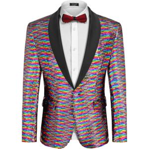 imageCOOFANDY Men Shiny Sequin Blazer Tuxedo Party Dinner Prom One Button Suit JacketPat3