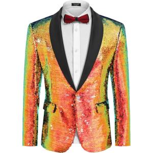 imageCOOFANDY Men Shiny Sequin Blazer Tuxedo Party Dinner Prom One Button Suit JacketPat4