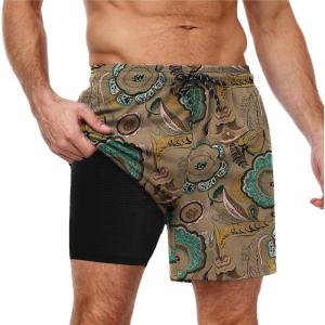 imageCOOFANDY Men Swim Trunk with Compression Liner 2 in 1 Swimwear Bathing Suit Quick Dry Board ShortPrint Painted Floral