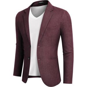 imageCOOFANDY Mens Blazer Casual Slim Fit Sport Coats Two Button Lightweight Suit JacketDark Red