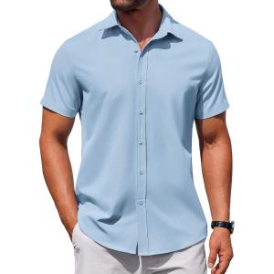 imageCOOFANDY Mens Button Down Shirt Short Sleeve Casual Shirt for Men Summer Business Casual Dress ShirtClear Blue
