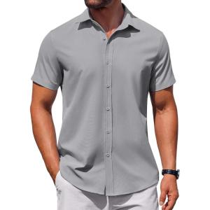 imageCOOFANDY Mens Button Down Shirt Short Sleeve Casual Shirt for Men Summer Business Casual Dress ShirtGrey