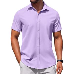 imageCOOFANDY Mens Button Down Shirt Short Sleeve Casual Shirt for Men Summer Business Casual Dress ShirtLilac
