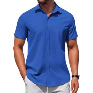 imageCOOFANDY Mens Button Down Shirt Short Sleeve Casual Shirt for Men Summer Business Casual Dress ShirtOcean Blue
