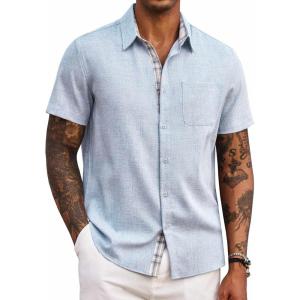 imageCOOFANDY Mens Button Down Shirts Short Sleeve Casual Shirts Summer Beach Shirts Vacation Wedding Shirts with PocketBlue
