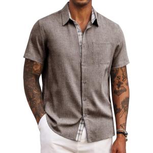 imageCOOFANDY Mens Button Down Shirts Short Sleeve Casual Shirts Summer Beach Shirts Vacation Wedding Shirts with PocketBrown